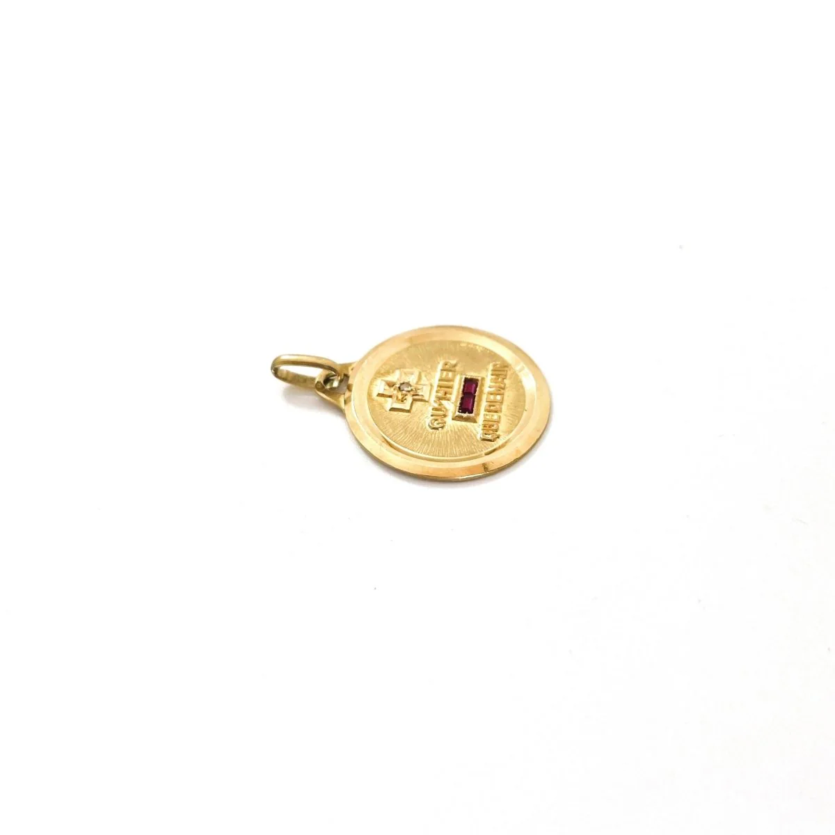 Augis Round Ruby Diamond Love Medal in Yellow Gold - Image 2