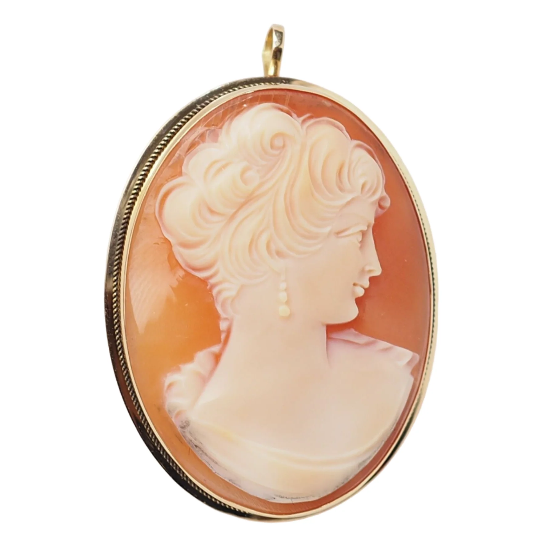 Yellow Gold Cameo Brooch Pendant with Shell - Image 2