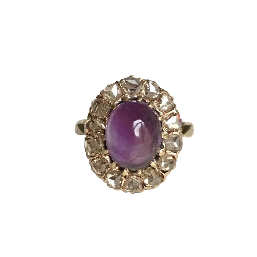 Ring Surroundings in yellow gold, amethyst and diamonds