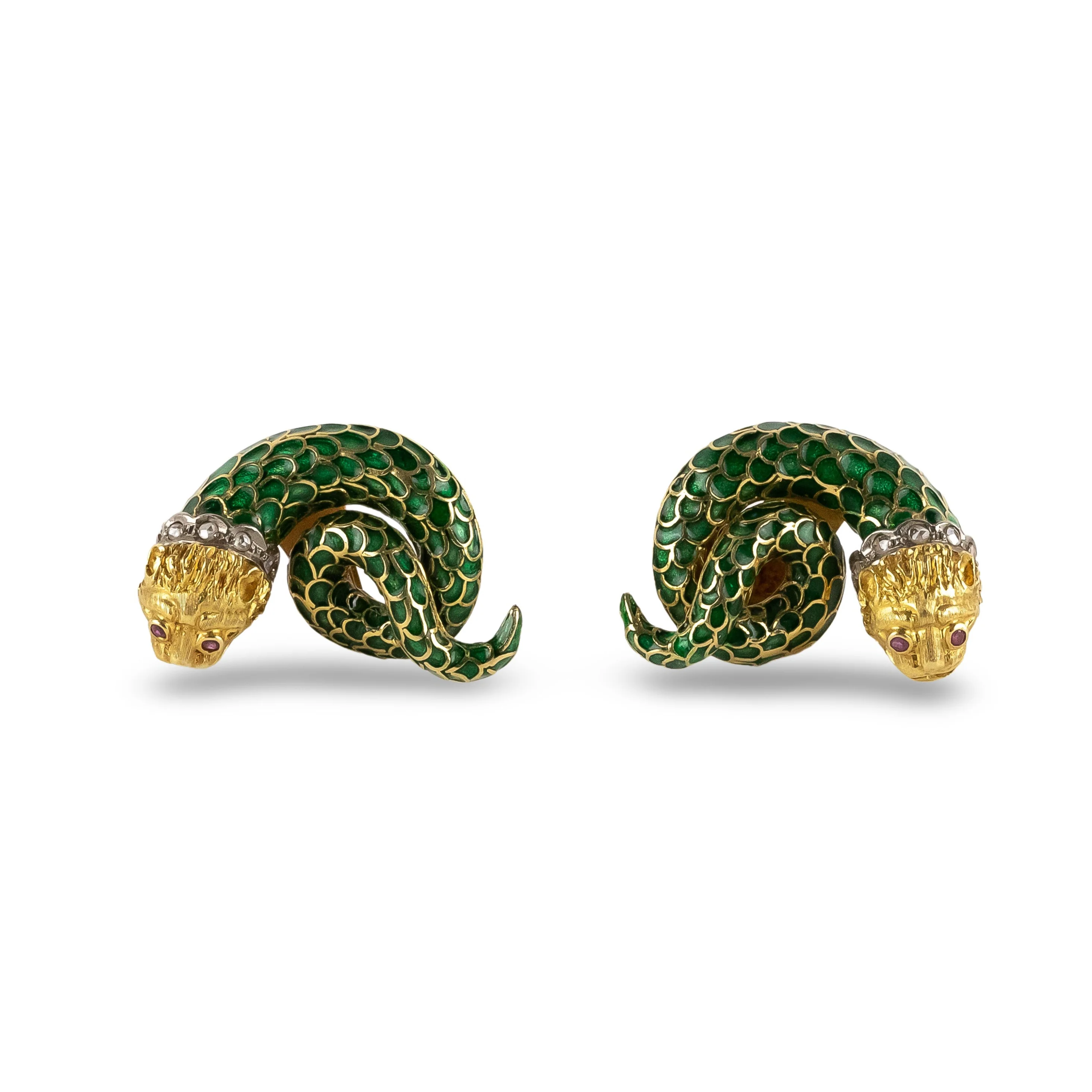 LALAOUNIS Serpents clip earrings in yellow gold, enamel, rubies and diamonds