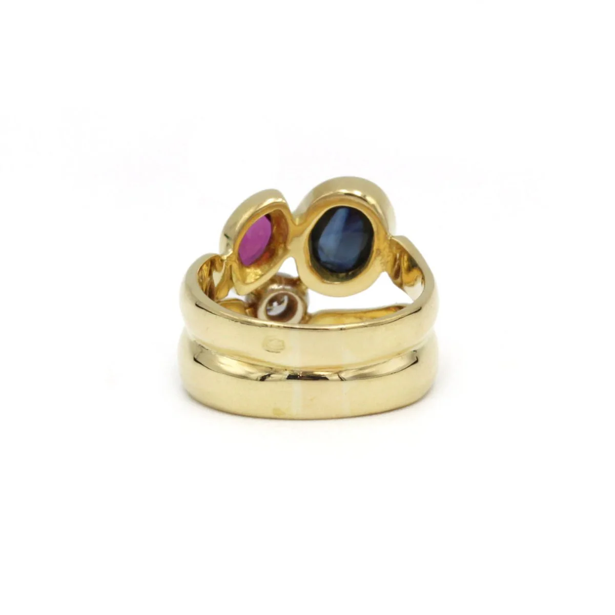 Ring in yellow gold, sapphire, ruby and diamond - Image 3