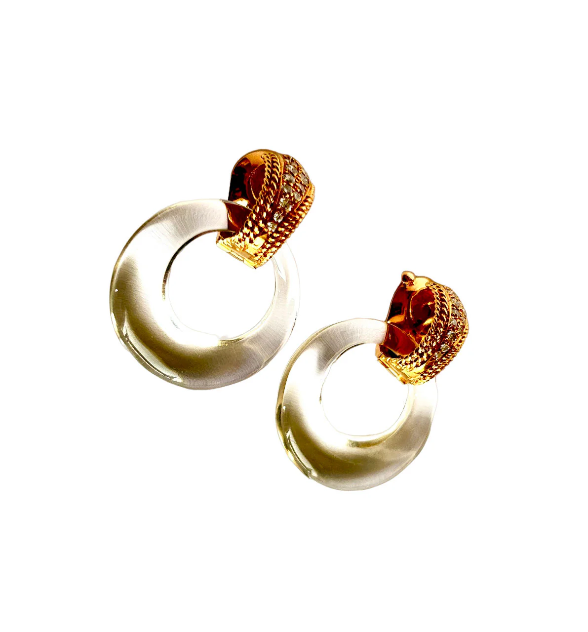 Pair of VAN CLEEF & ARPELS earrings in yellow gold, diamonds, ebony and rock crystal - Image 5