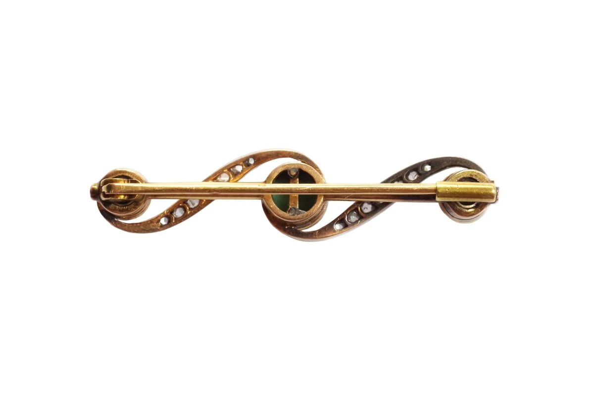 Brooch/Barrette in yellow gold, platinum, turquoise and diamonds - Image 3