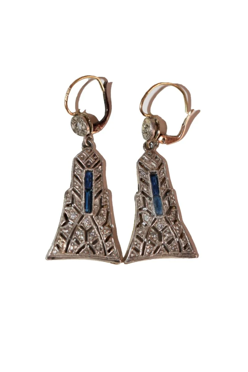 Art Deco Drop Earrings in platinum and yellow gold