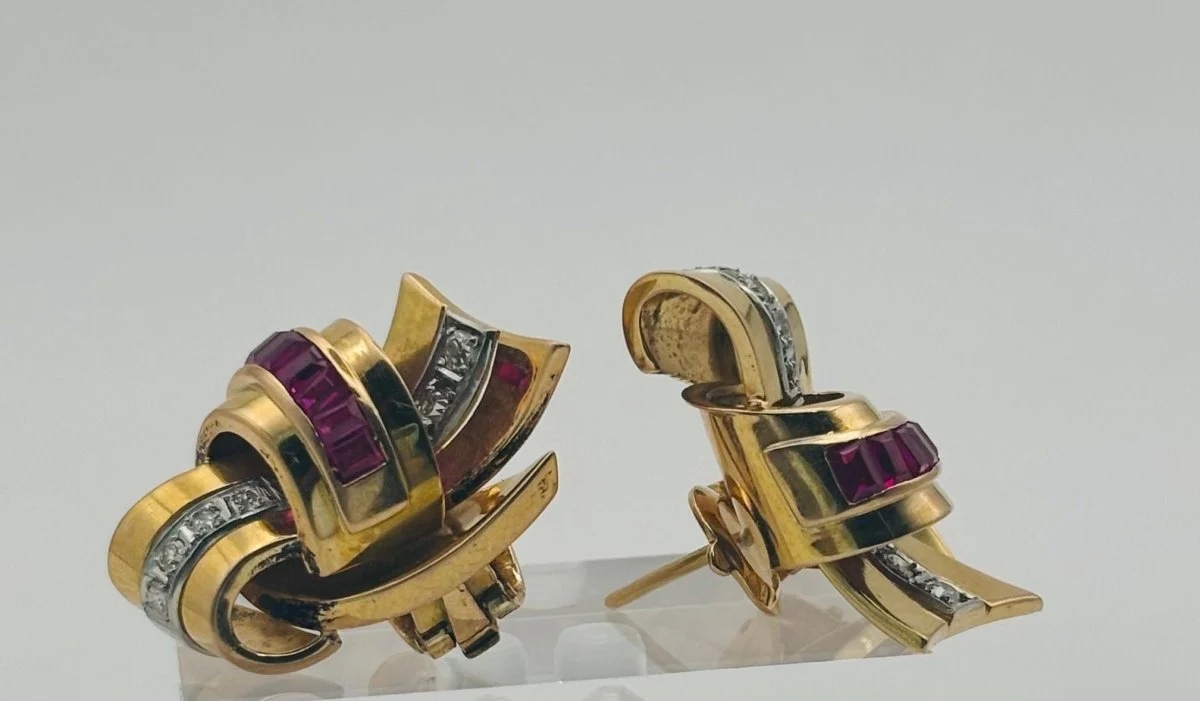 GOLDEN PENDANTS WITH DIAMONDS AND RUBIES ESTILO CHAVALIER - Image 2
