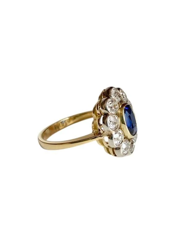 Ring Antique Pompadour in yellow gold 18k sapphire and diamonds - Image 2