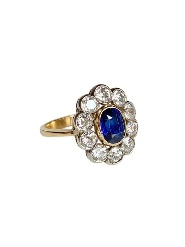 Ring Antique Pompadour in yellow gold 18k sapphire and diamonds - Image 4
