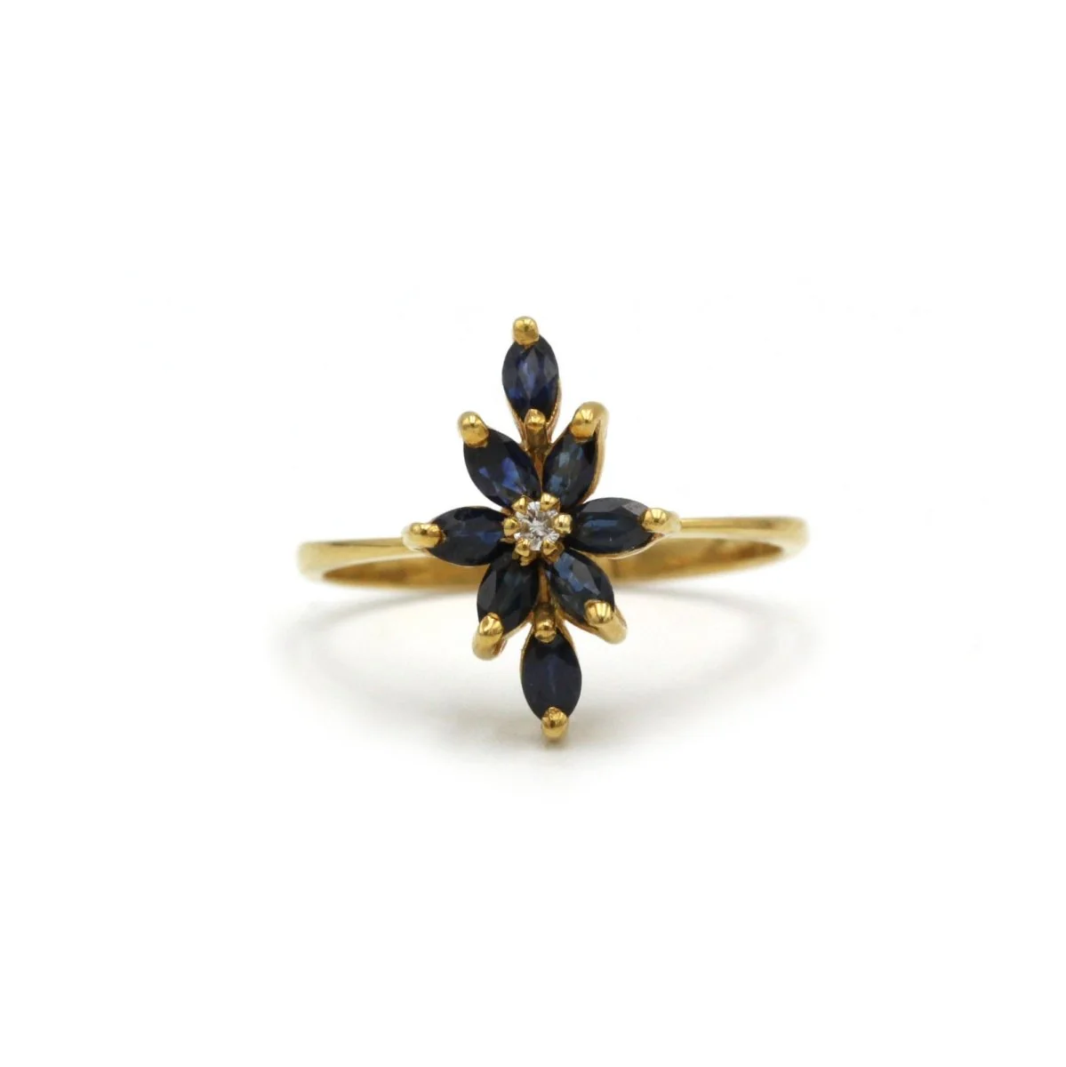 Ring Marquise in yellow gold, sapphires and diamond
