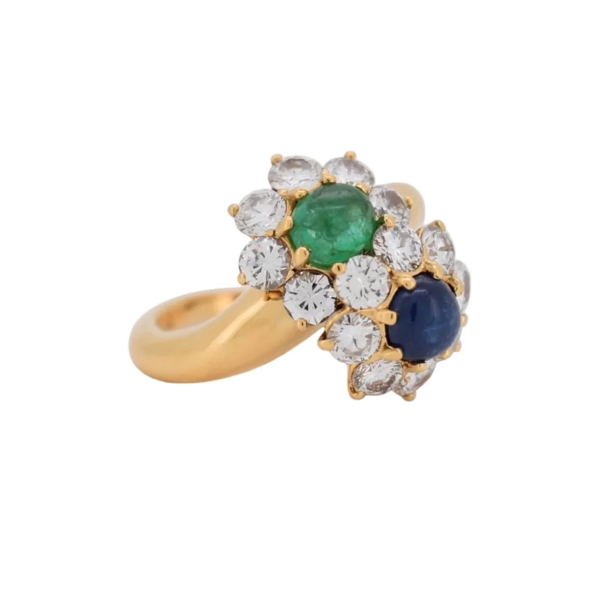 "Toi & Moi" Ring in Yellow Gold, Emerald, Sapphire, and Diamonds - Image 5