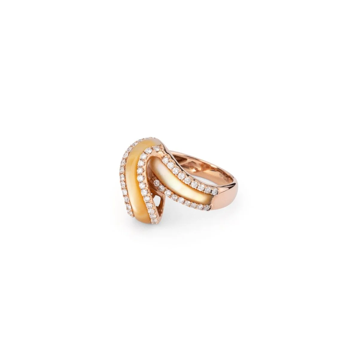 Galon ring in yellow gold, mother-of-pearl and diamonds - Image 3