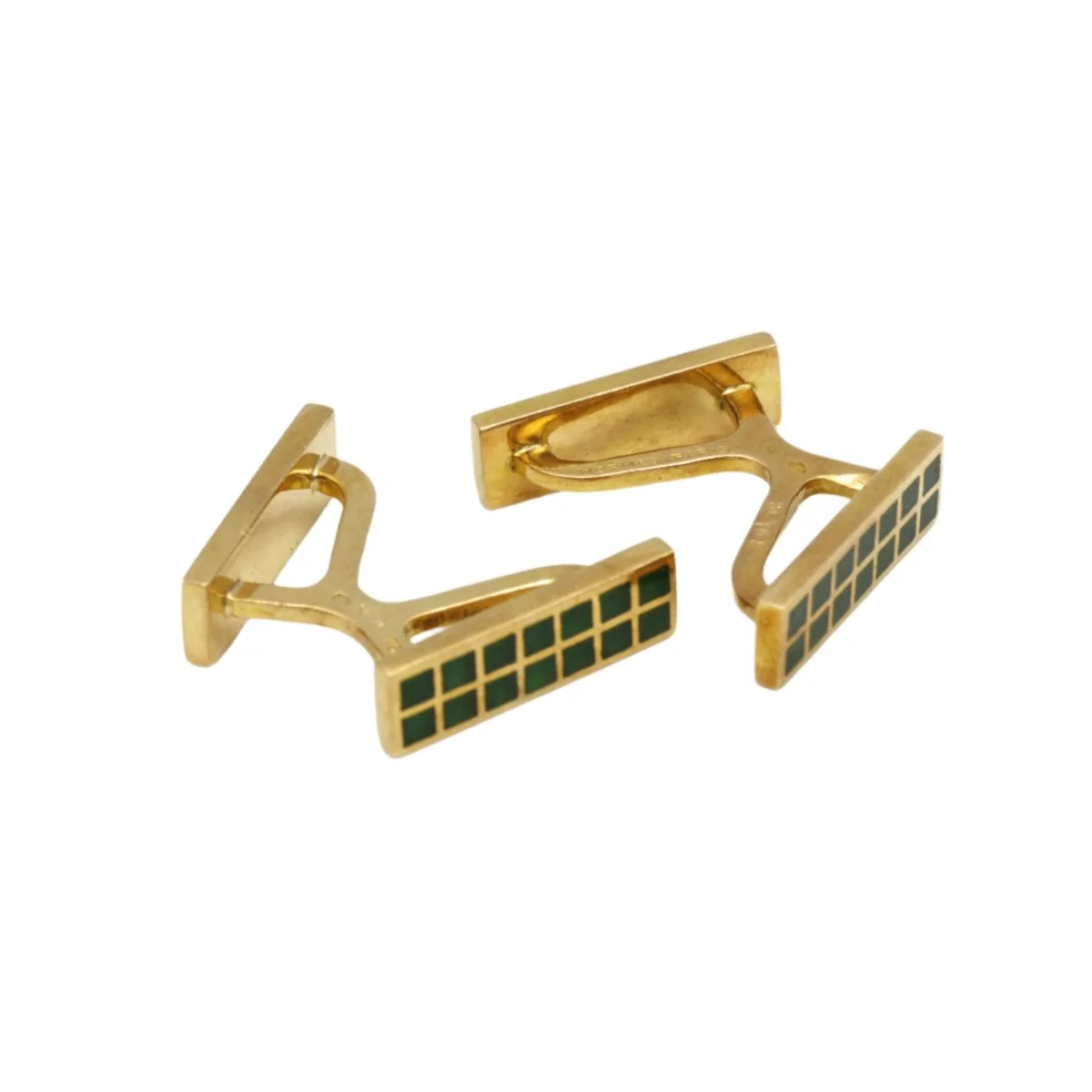 HERMES Cufflinks in yellow gold and green enamel