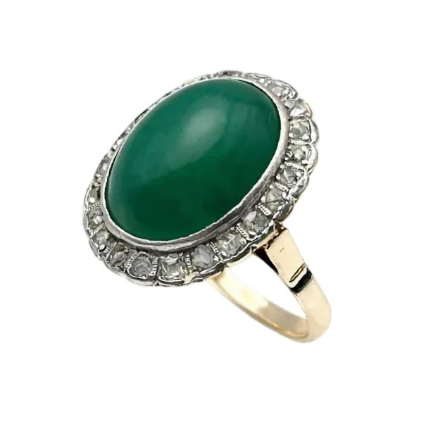 Ring Pompadour in yellow gold, white gold, jade and diamonds