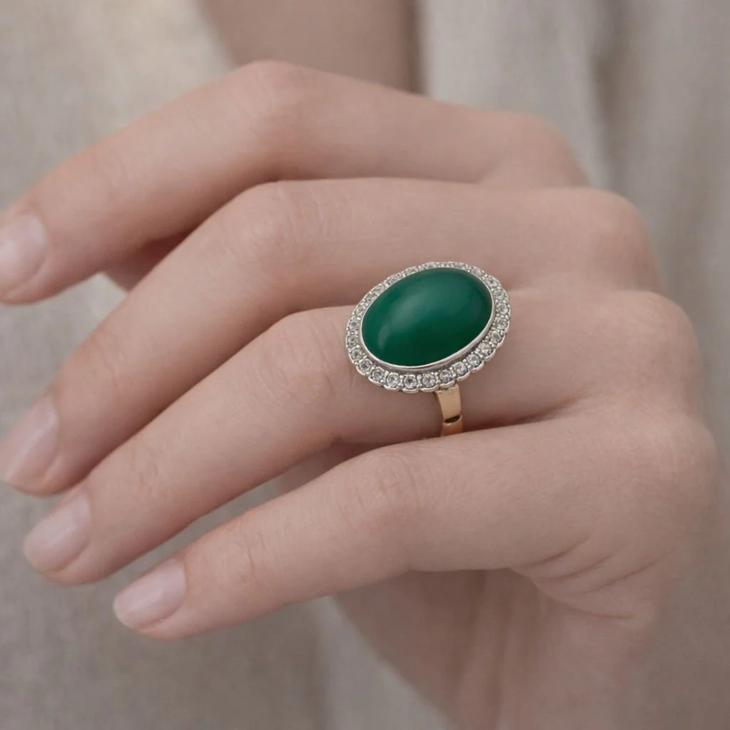 Ring Pompadour in yellow gold, white gold, jade and diamonds - Image 2