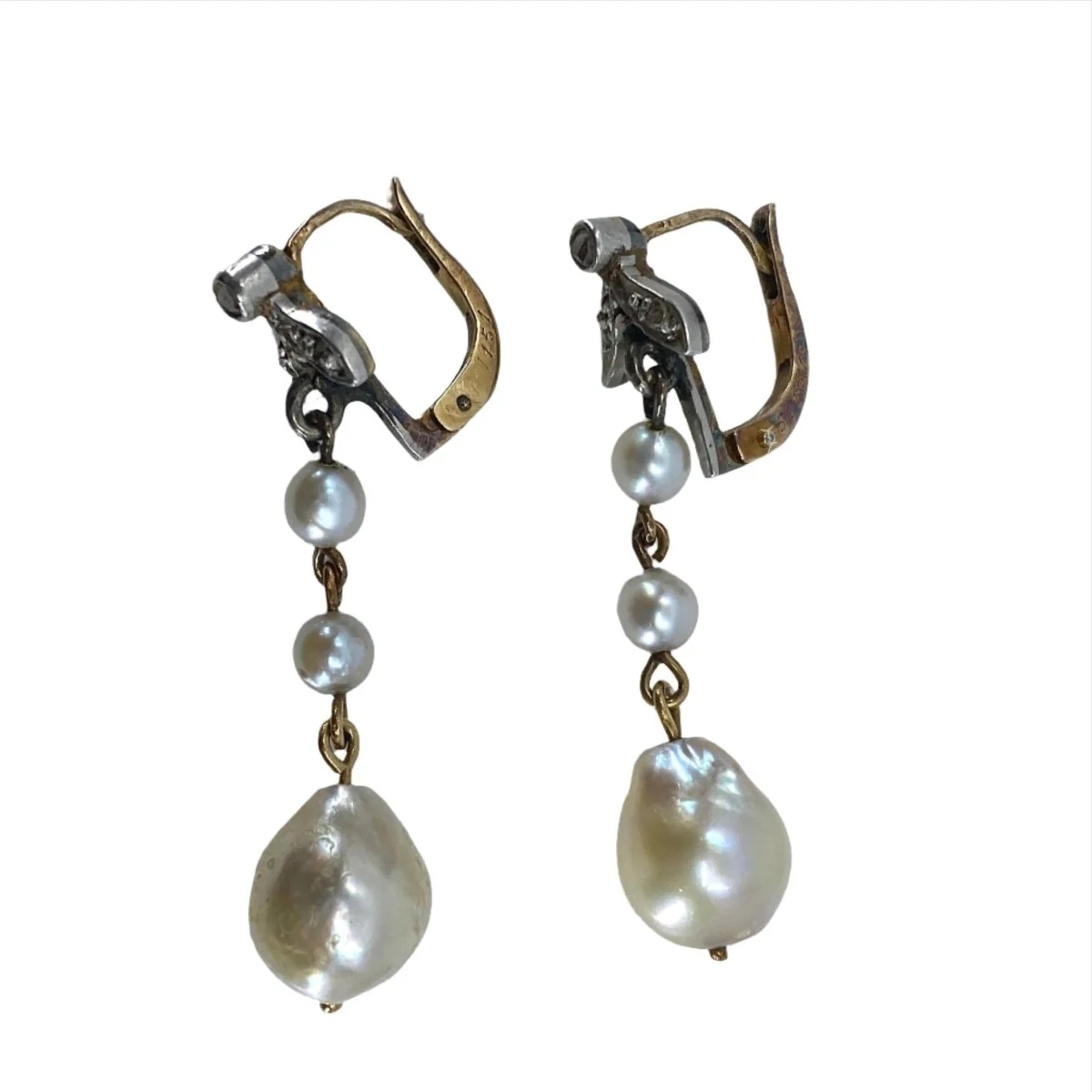 Pair of 18-carat gold, pearl and diamond earrings, circa 1900 - Image 3