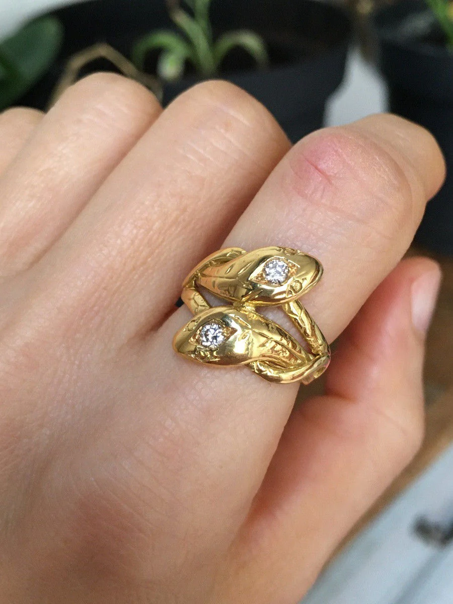 Ring antique in yellow gold 18K representing two snakes - Image 8