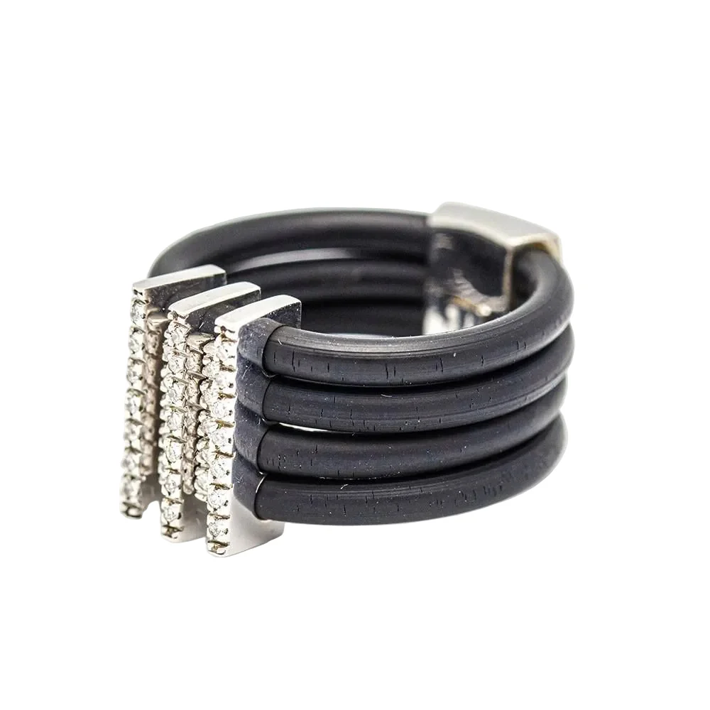 Ring Headband in white gold, rubber and diamonds - Image 2