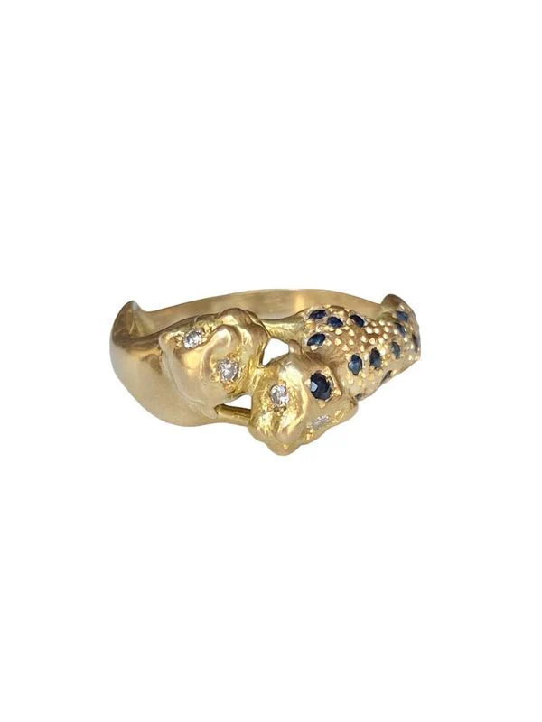18k yellow gold ring representing the union of two panthers - Image 13