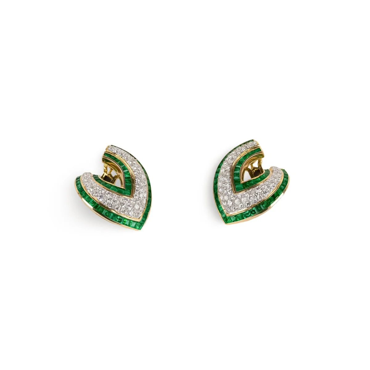 TIFFANY & CO. Yellow Gold Clip-On Earrings with Emeralds and Diamonds