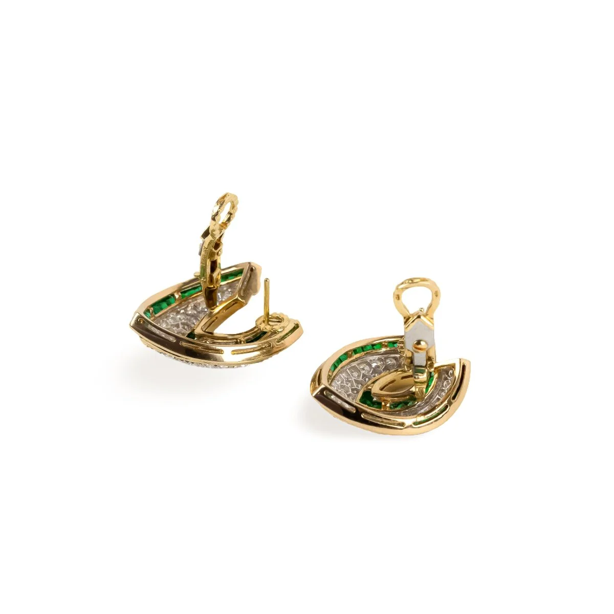 TIFFANY & CO. Yellow Gold Clip-On Earrings with Emeralds and Diamonds - Image 8