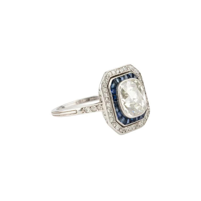 Art Deco ring in platinum, sapphires and diamonds - Image 3