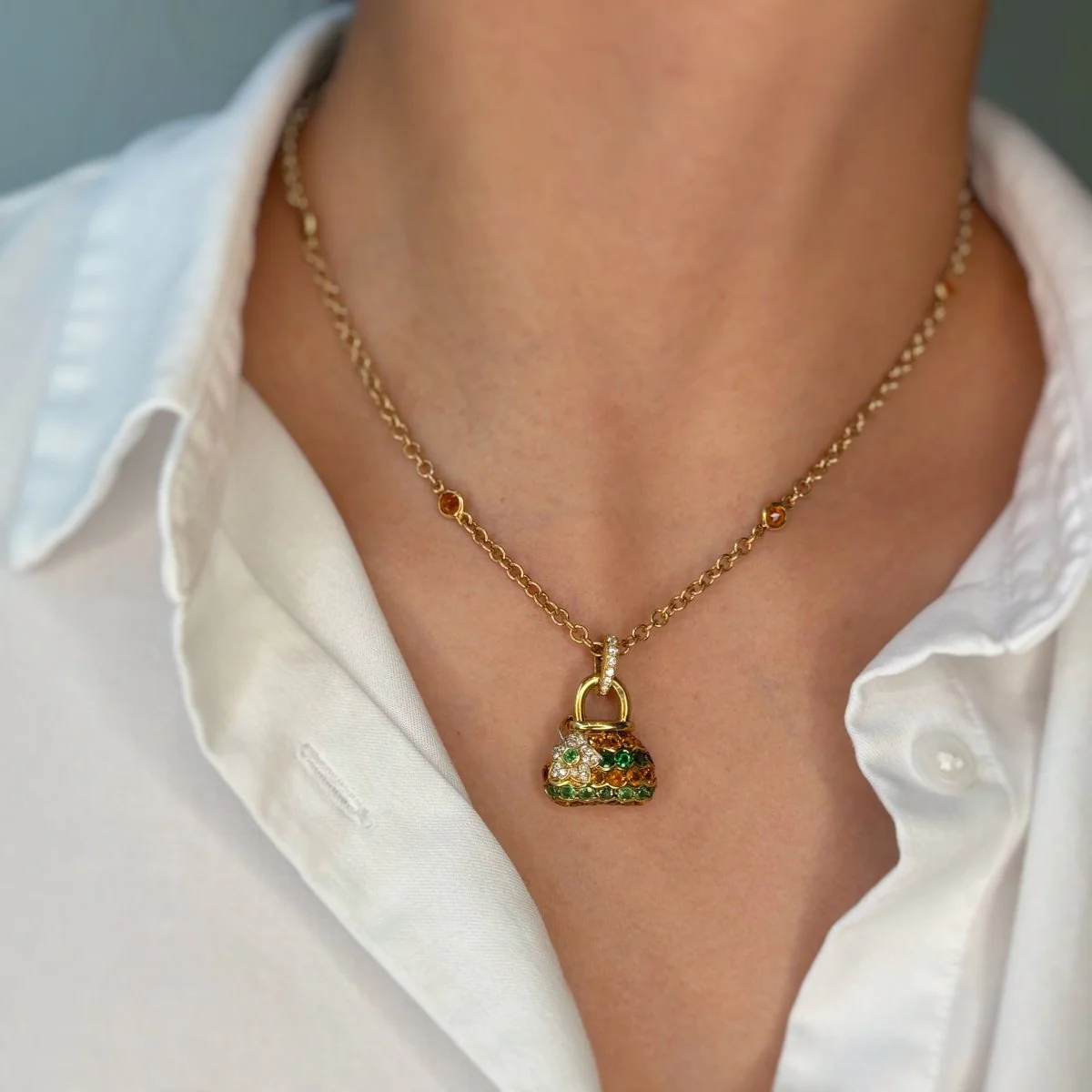 Bag Pendant - Yellow Gold, Diamonds & Colored Stones - Image 5