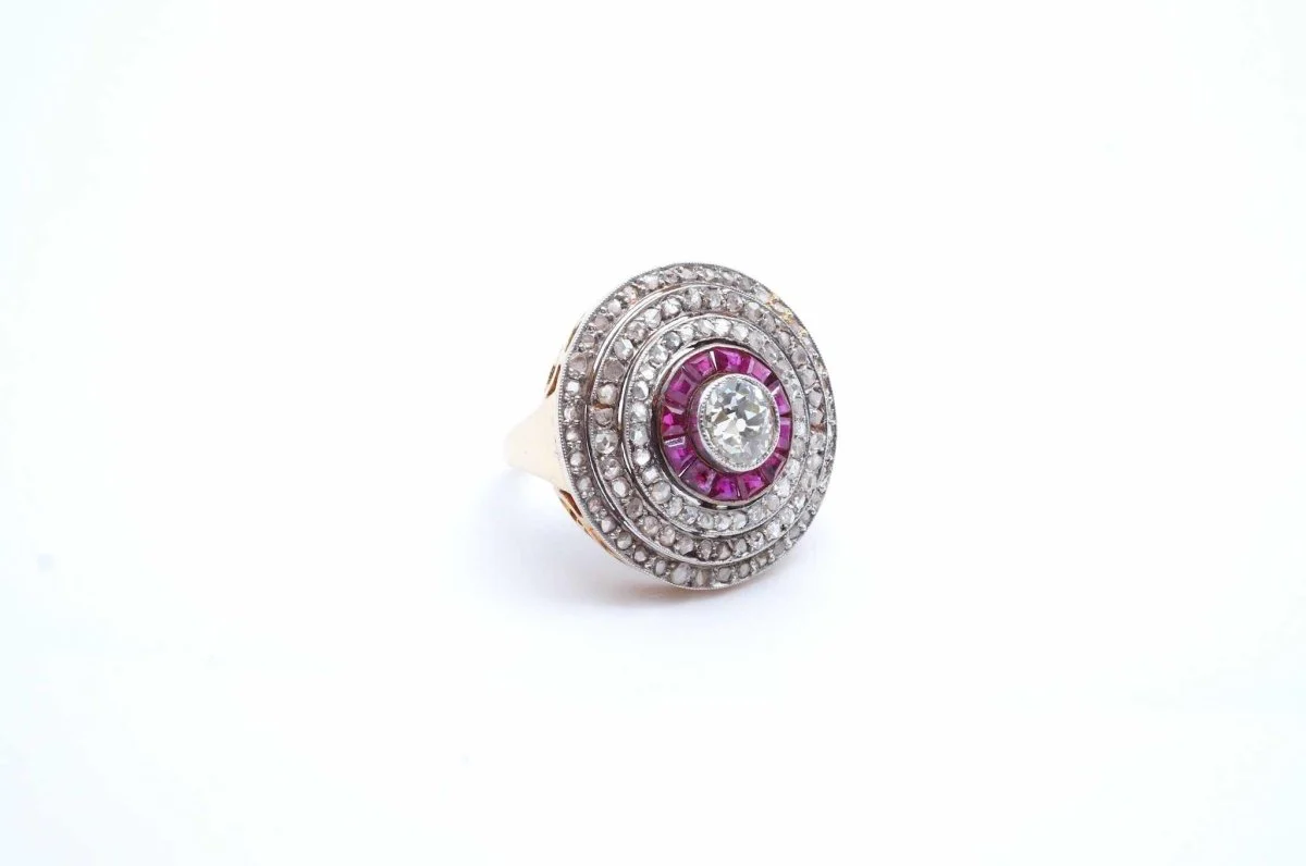 Diamond and ruby ring in yellow gold and platinum - Image 5