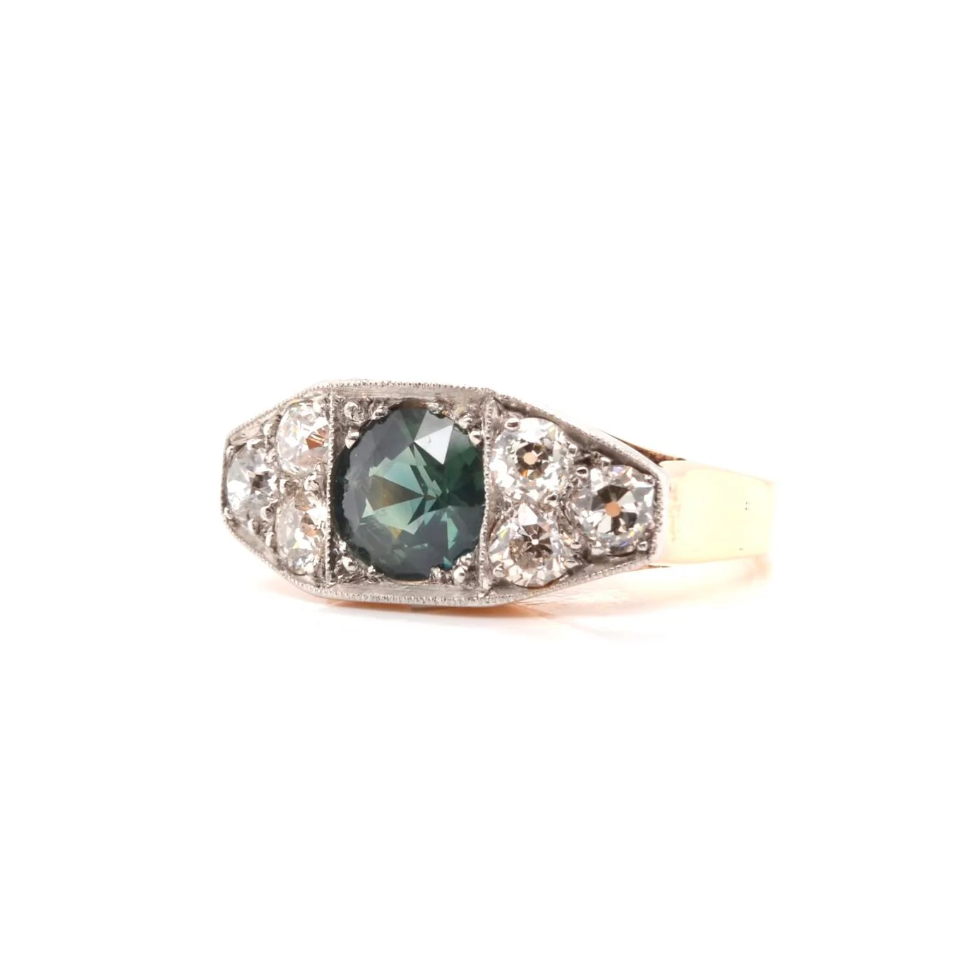 Ring 1940 green sapphire in 18k gold and paltinium