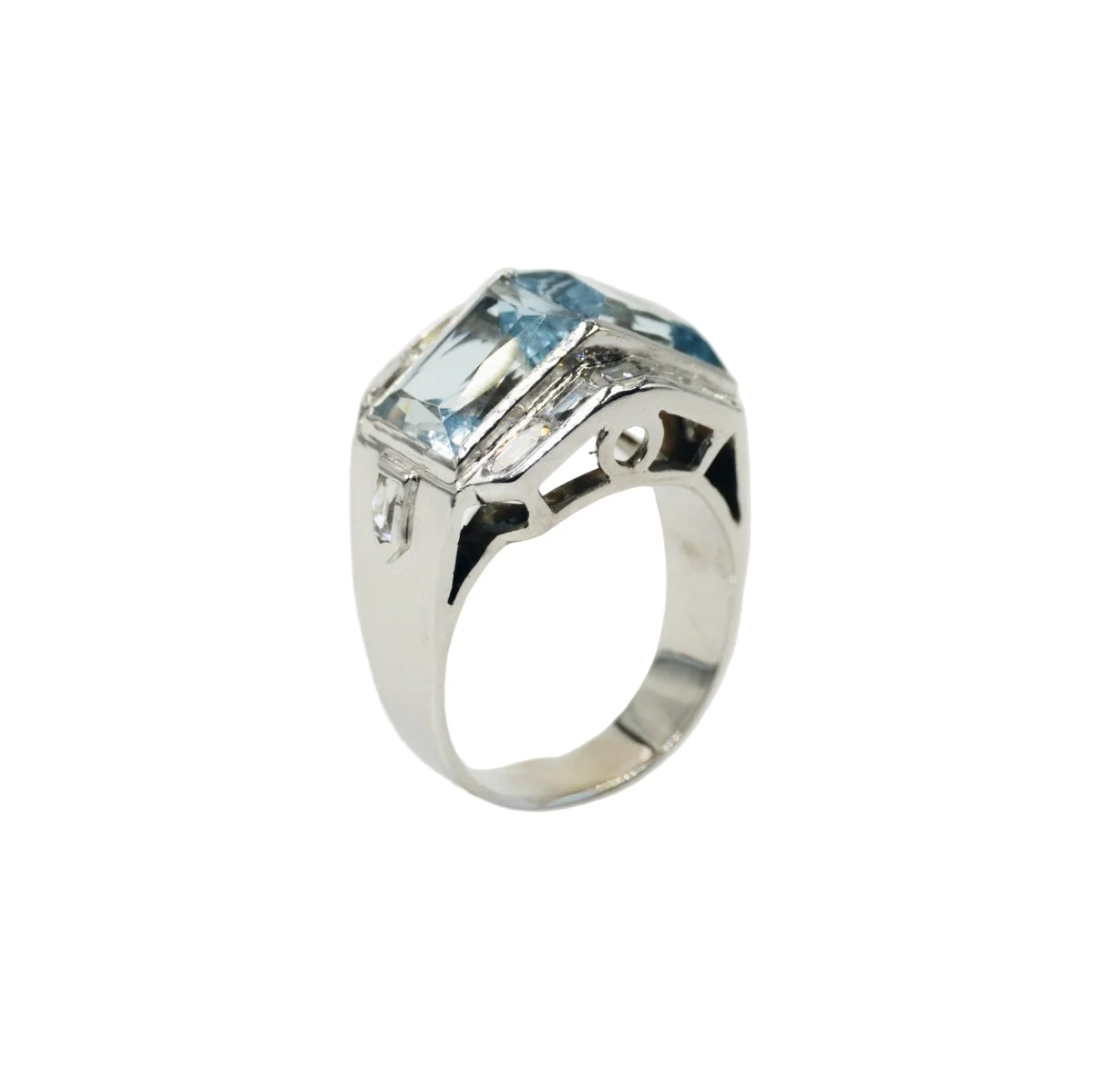 Art Deco ring in white gold, platinum and aquamarines - Image 10