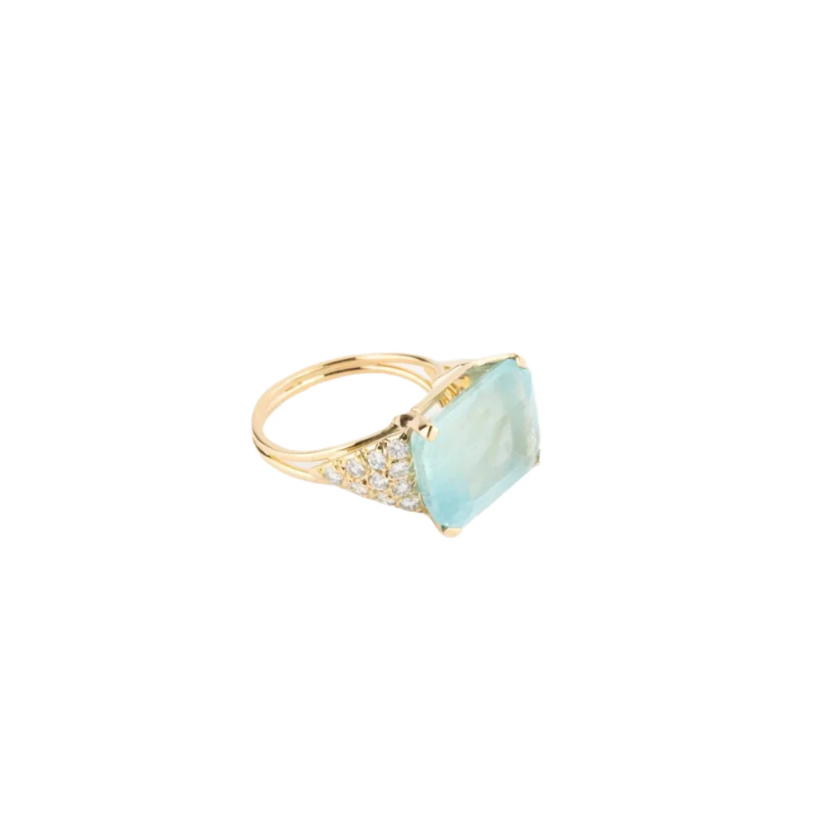 Yellow gold, aquamarine and diamond cocktail ring - Image 4