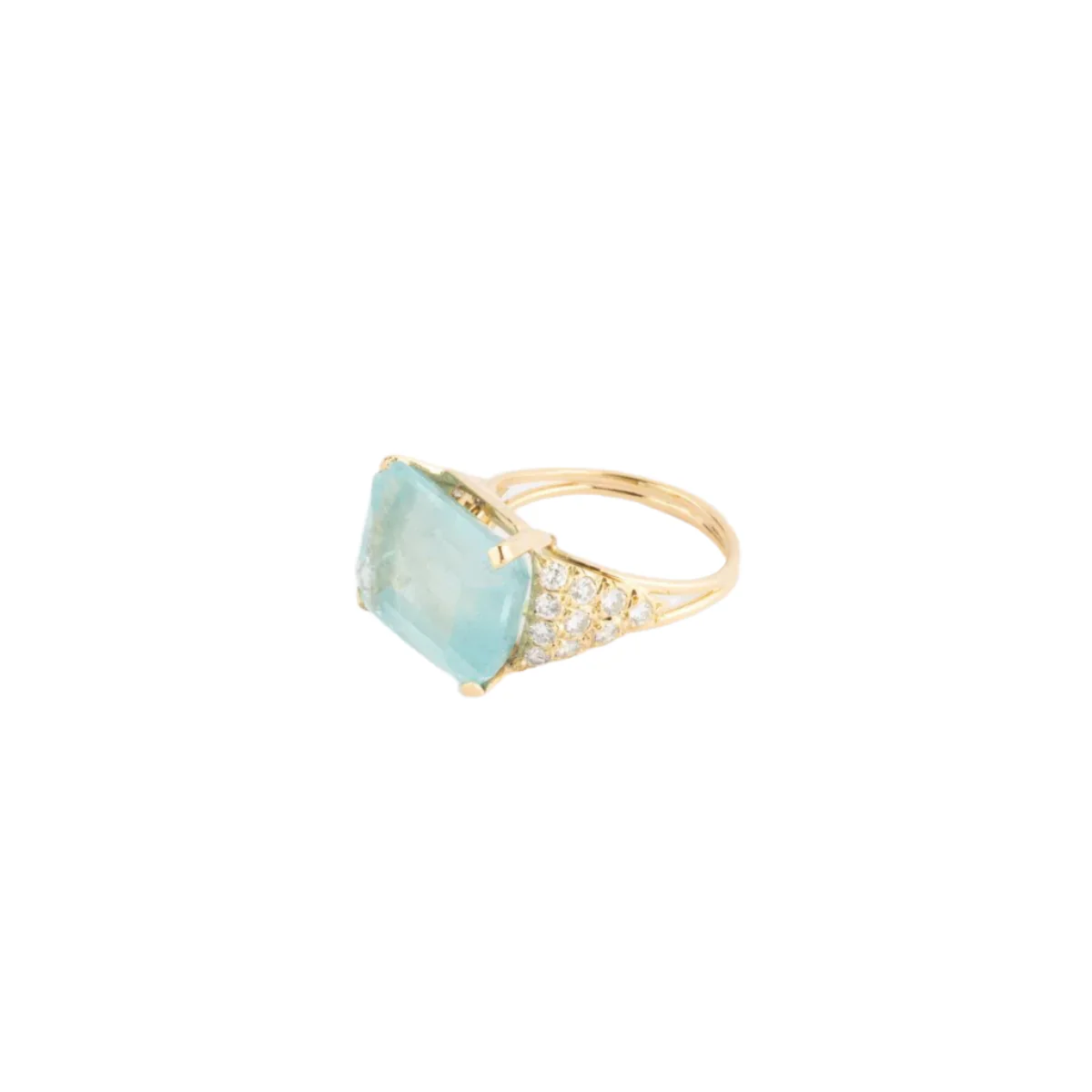 Yellow gold, aquamarine and diamond cocktail ring - Image 6
