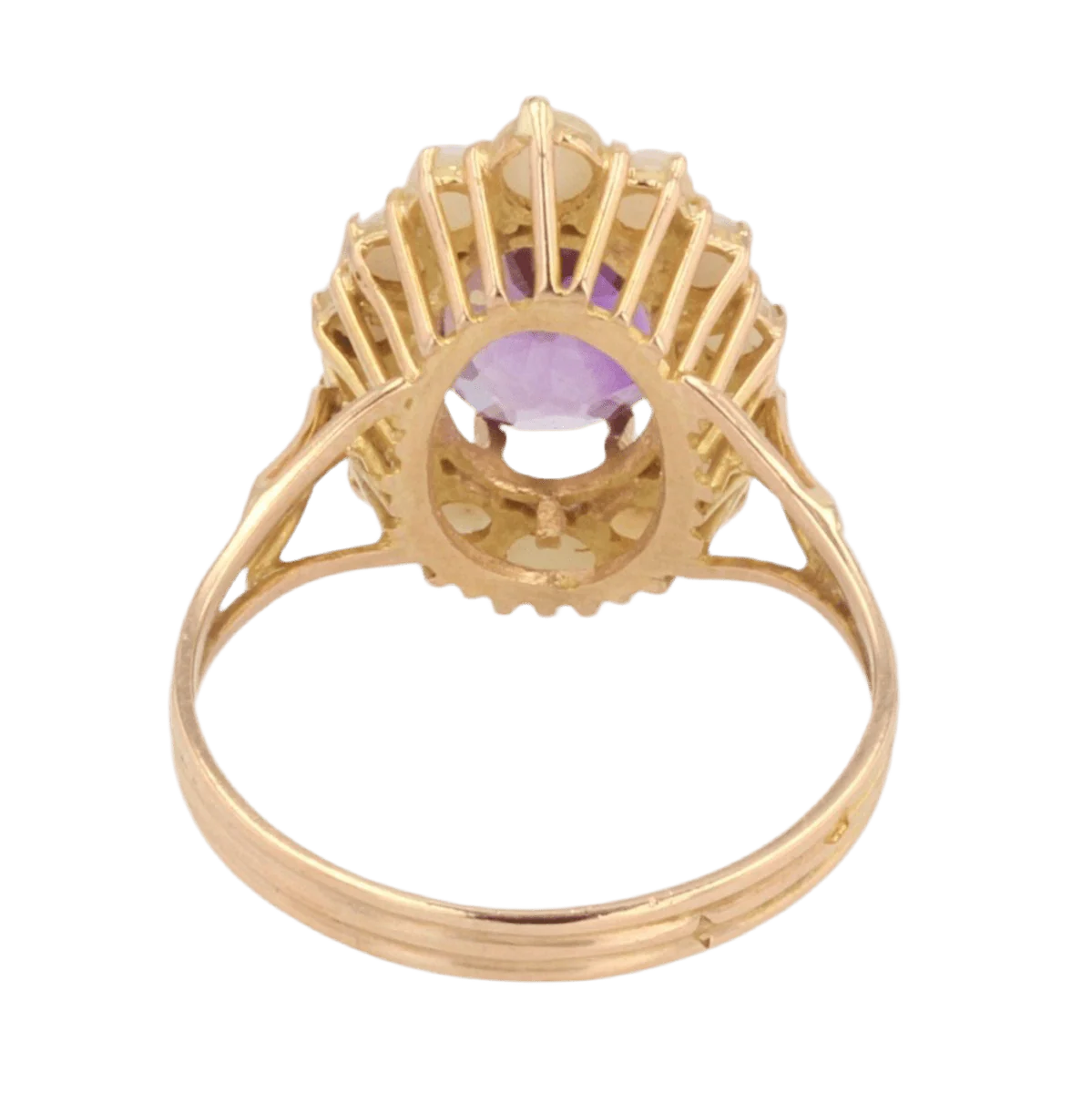 Cocktail ring in yellow gold, amethyst and pearls - Image 4