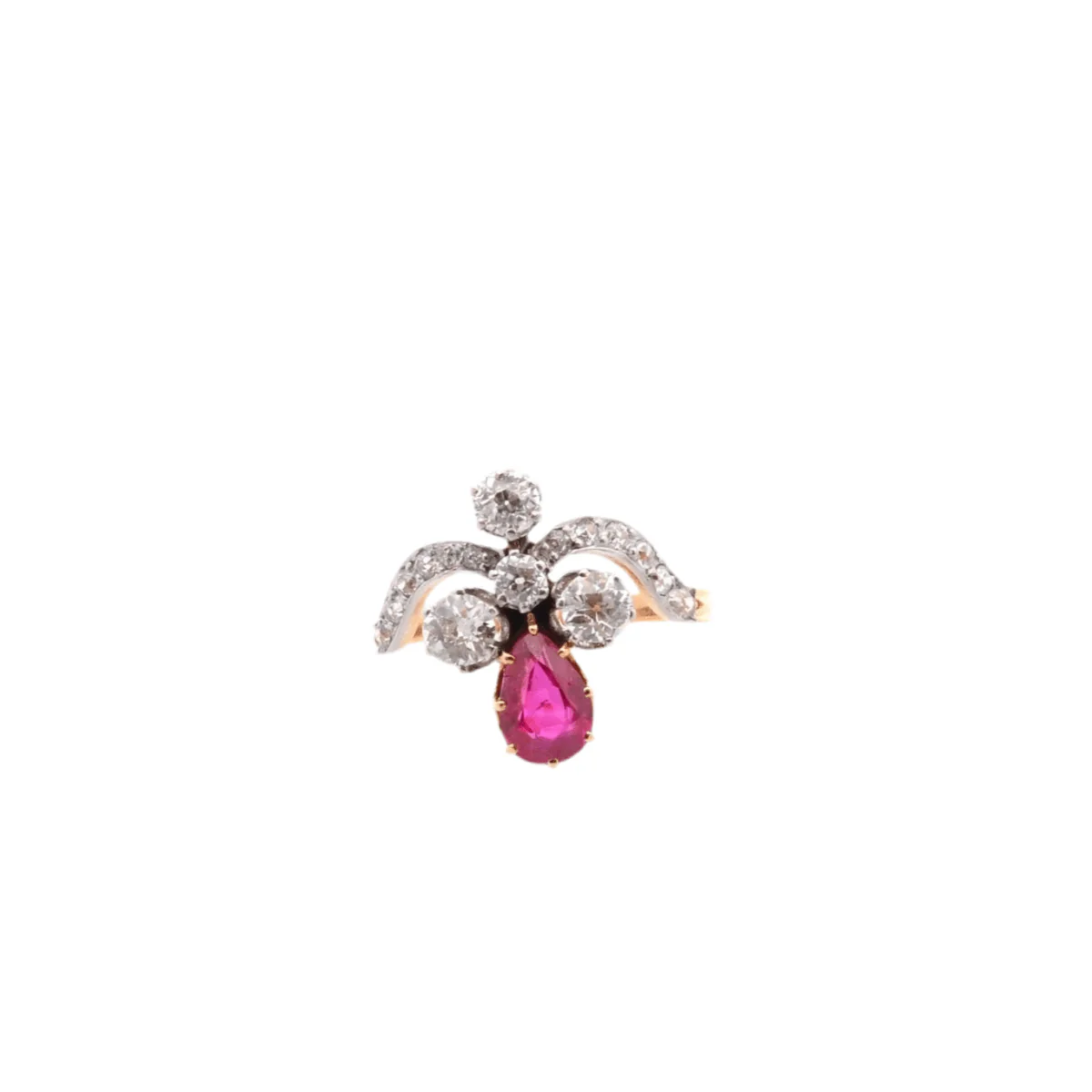 Ring at yellow gold, paltinium, rubies and diamonds