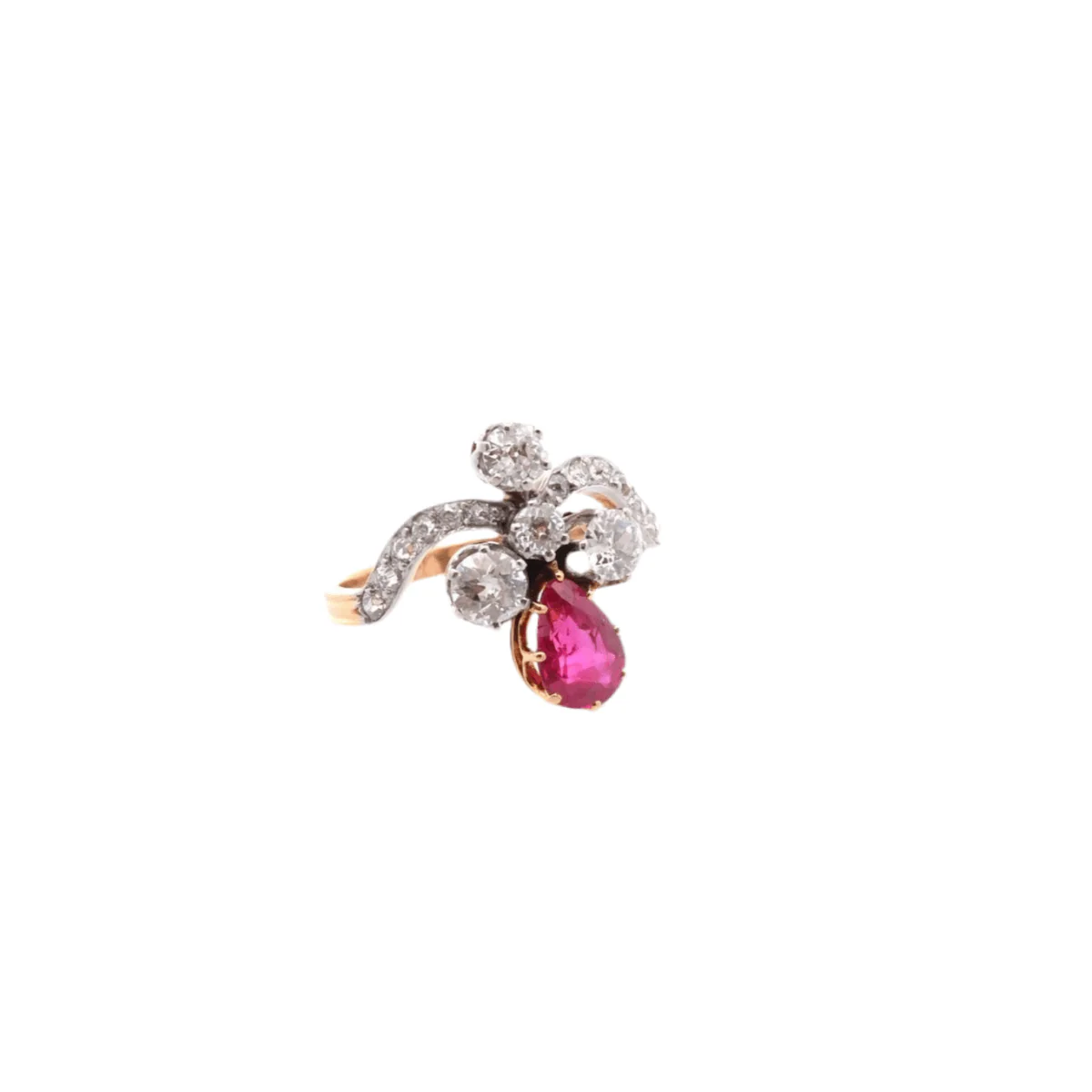 Ring at yellow gold, paltinium, rubies and diamonds - Image 4