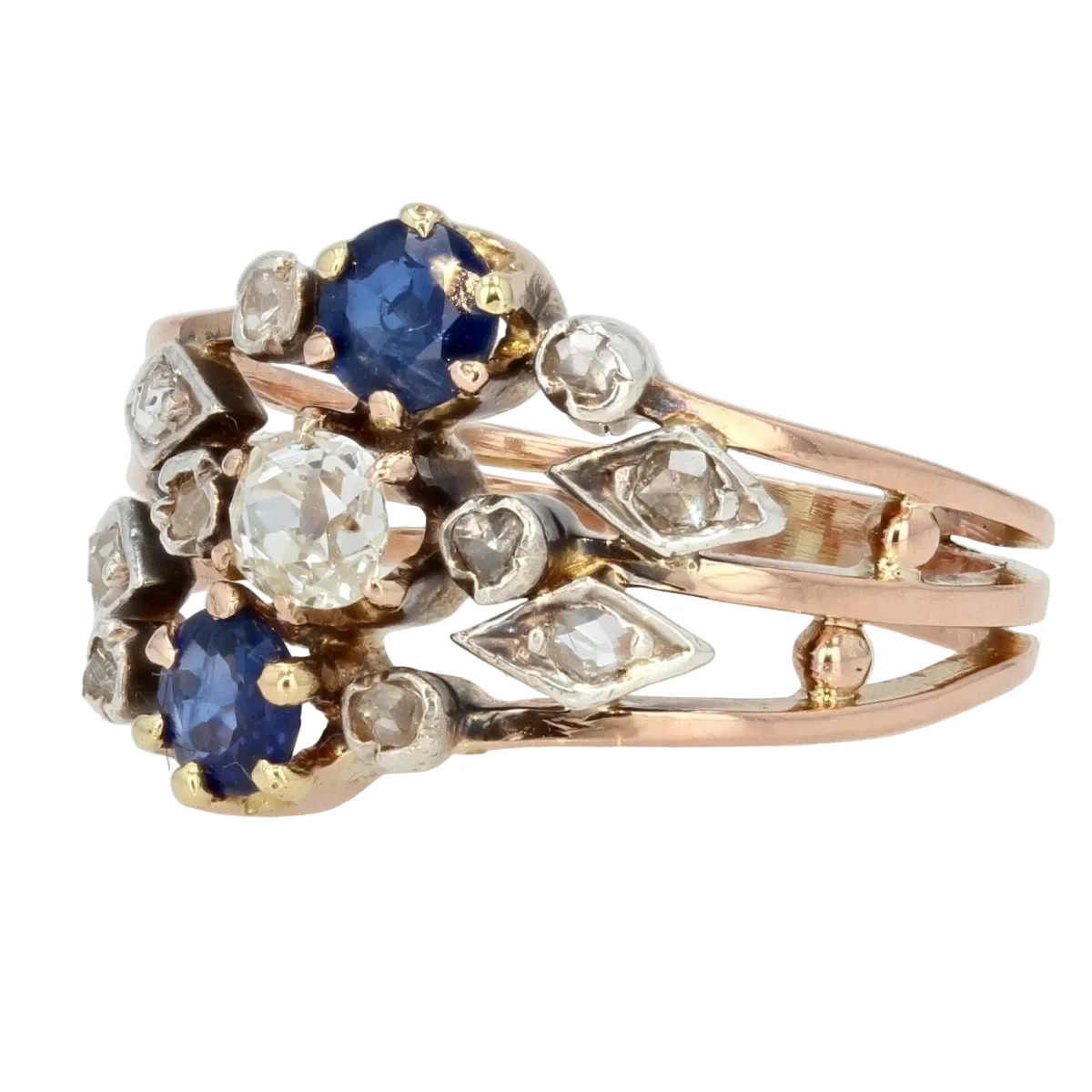 Cocktail ring in rose gold, sapphires and diamonds - Image 3
