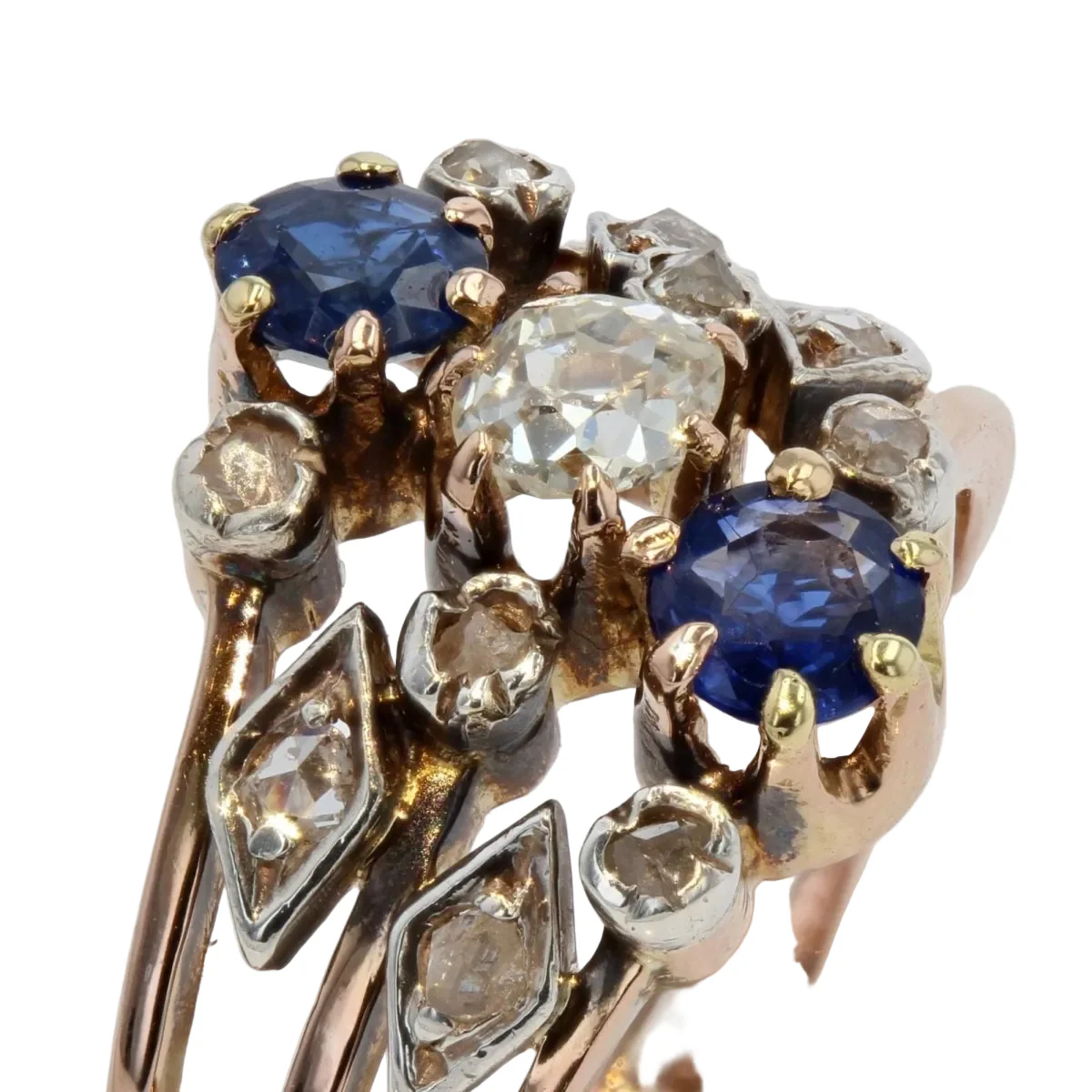 Cocktail ring in rose gold, sapphires and diamonds - Image 7