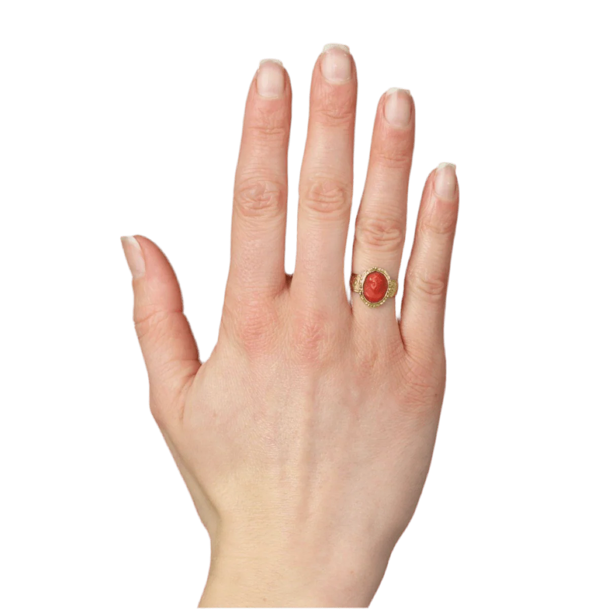 Yellow gold and coral cocktail ring - Image 2