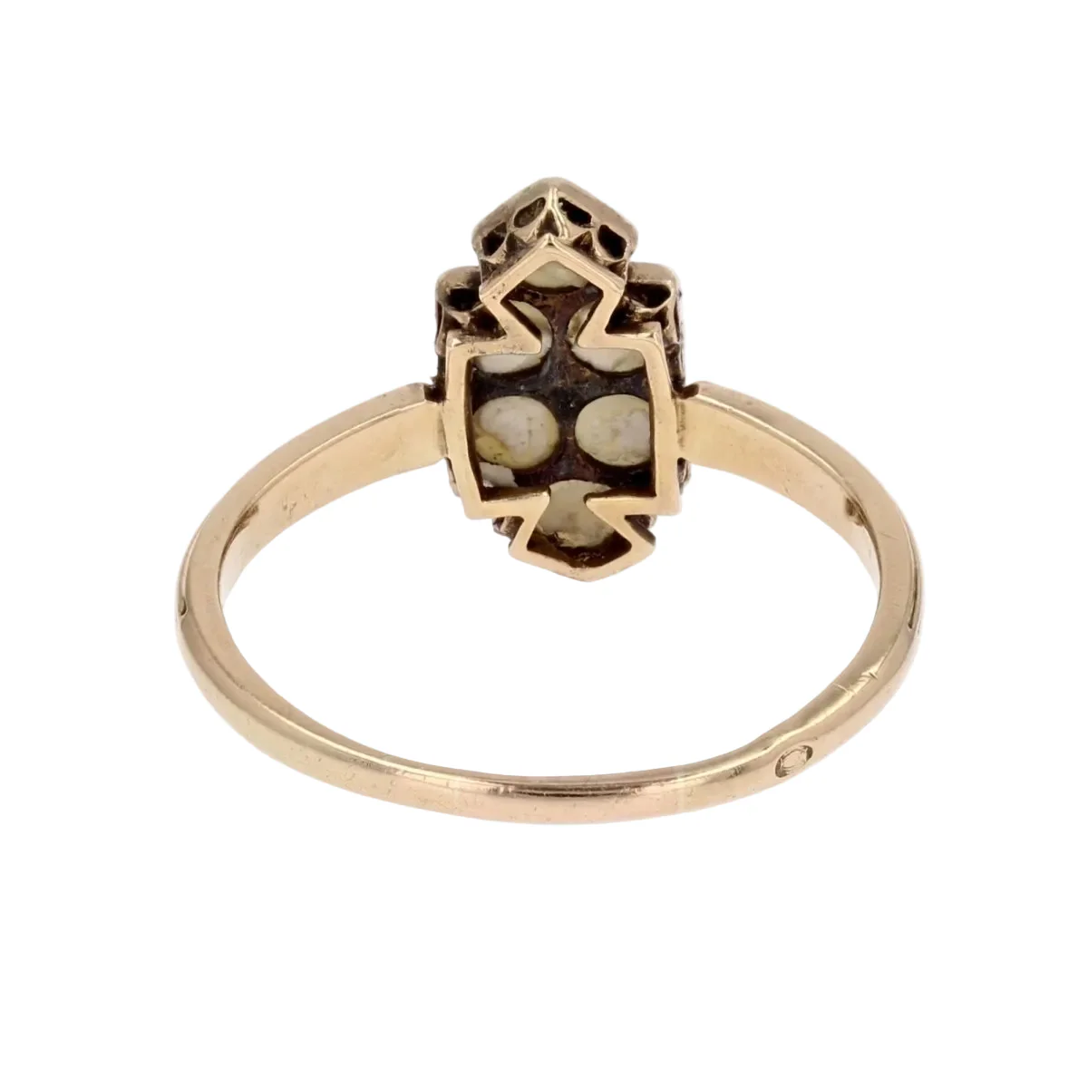 Marquise ring in yellow gold, pearls and diamond - Image 4