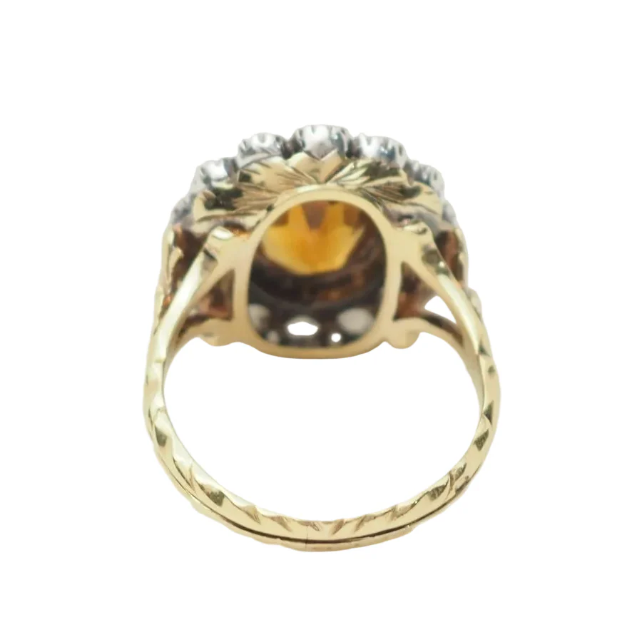 Ring antique in yellow gold, topaz and diamonds - Image 4