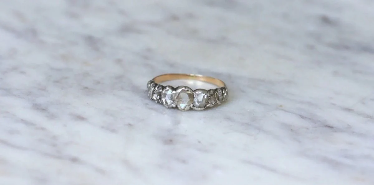 Crowned Rose Cut Diamond Garter Ring