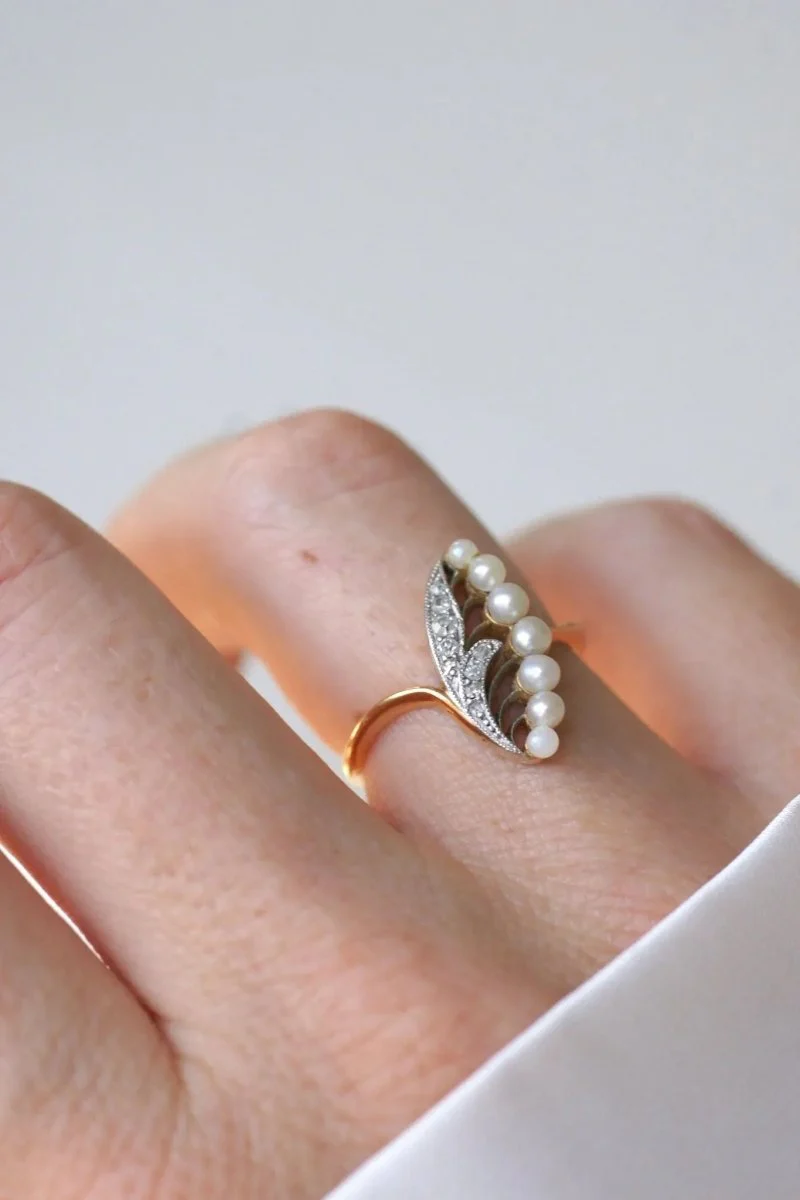 Antique Lily of the Valley Pearl and Diamond Ring - Image 6