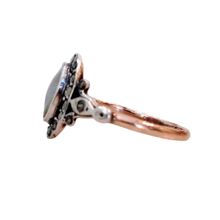 Ring Antique gold and silver with mother-of-pearl - Image 2