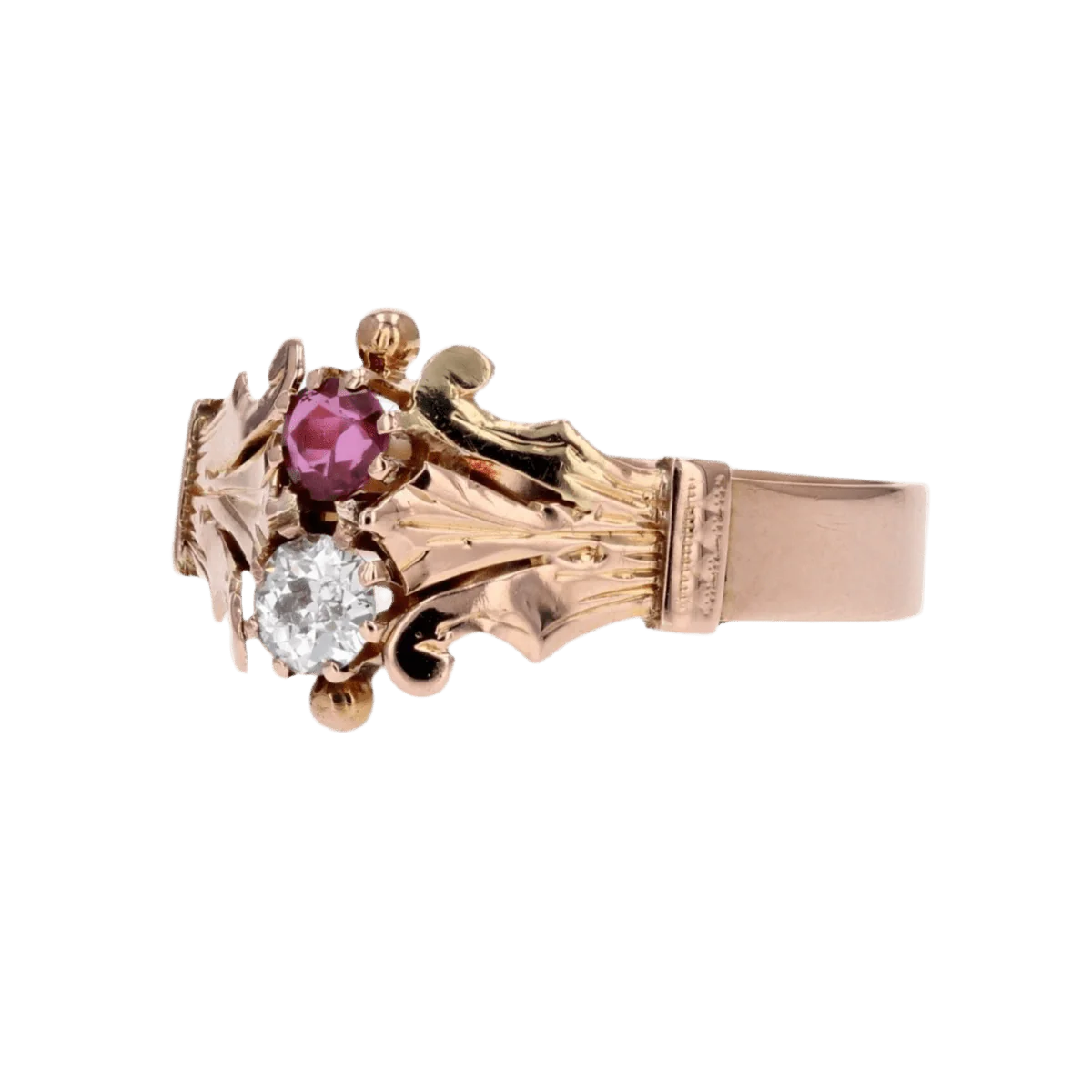 Toi & Moi ring in rose gold, ruby and diamond - Image 3