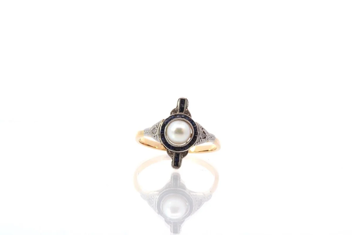 Old pearl, diamond and sapphire ring - Image 2