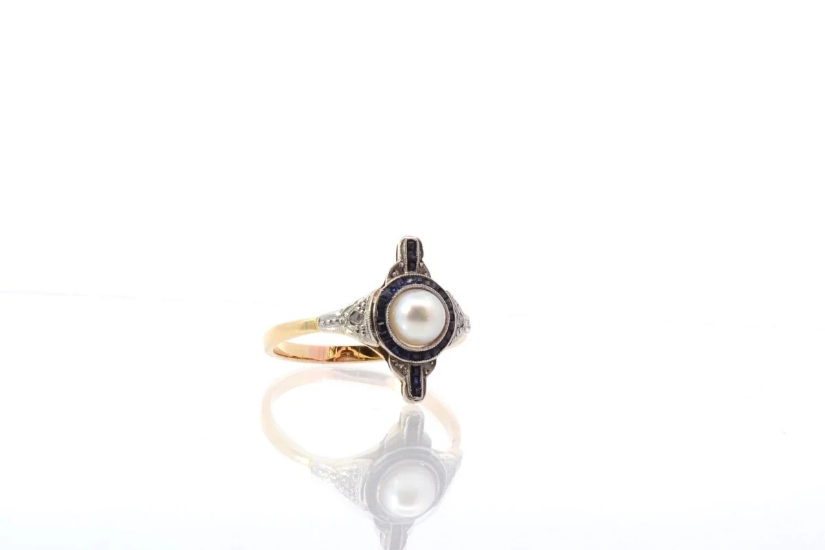 Old pearl, diamond and sapphire ring - Image 3