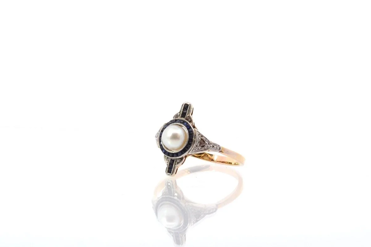 Old pearl, diamond and sapphire ring - Image 4