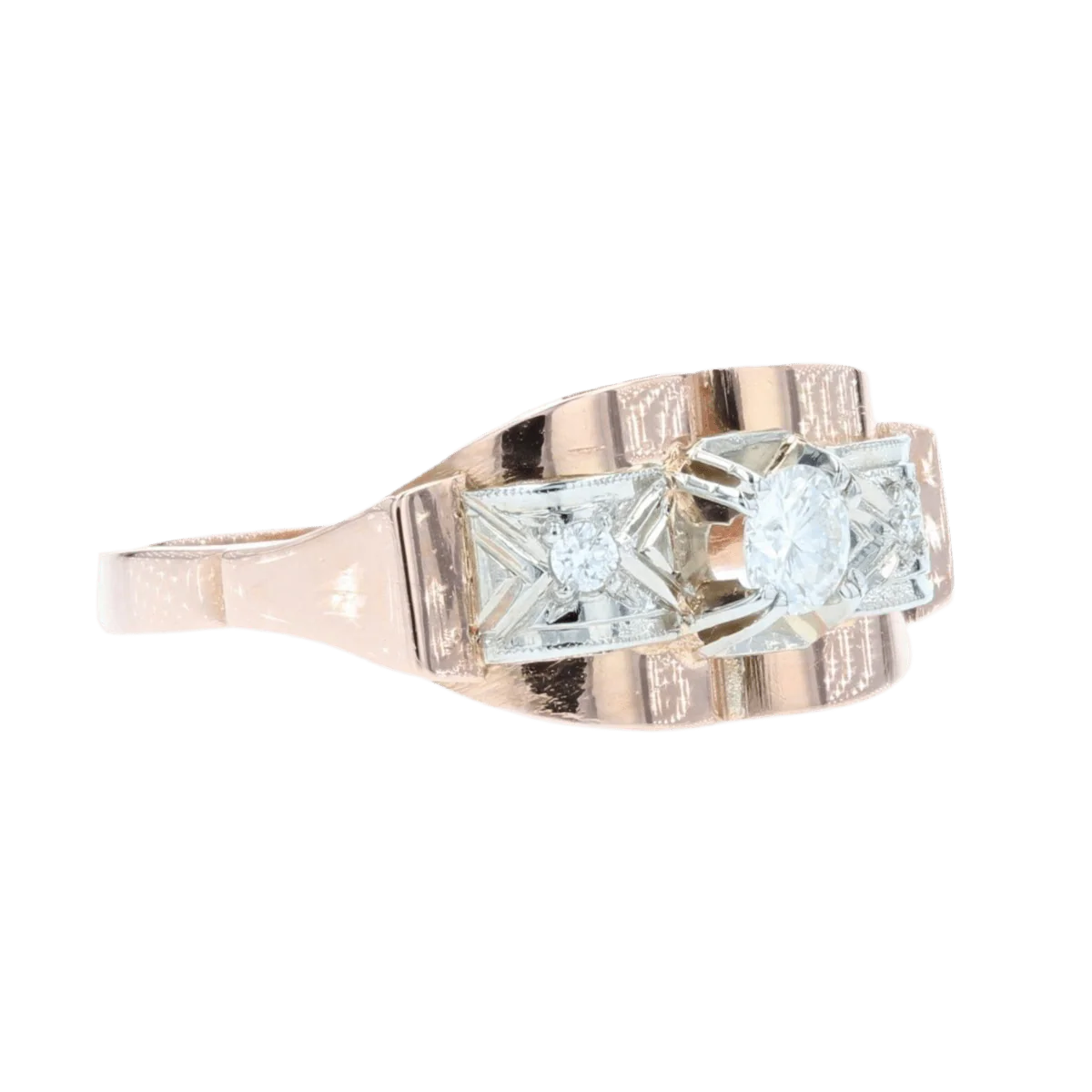 Tank ring in pink gold and diamonds  - Image 5