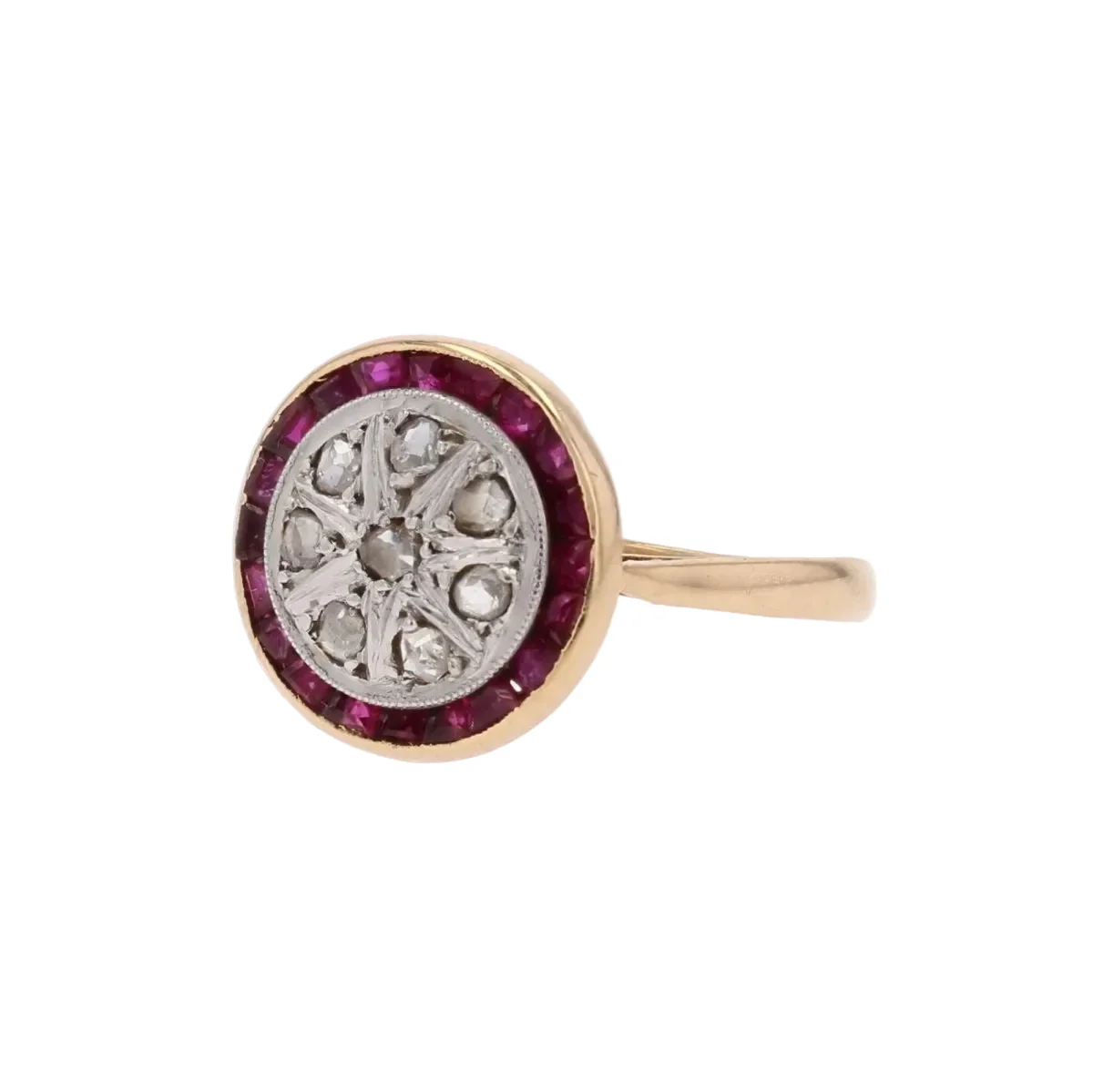 Entourage ring in yellow gold, rubies and diamonds - Image 3
