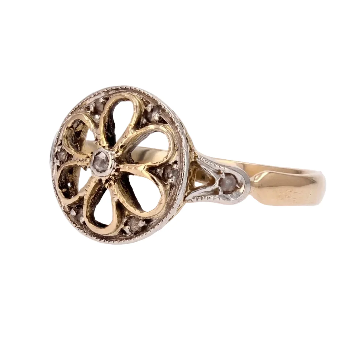 Marguerite ring in yellow gold, platinum and diamonds - Image 3