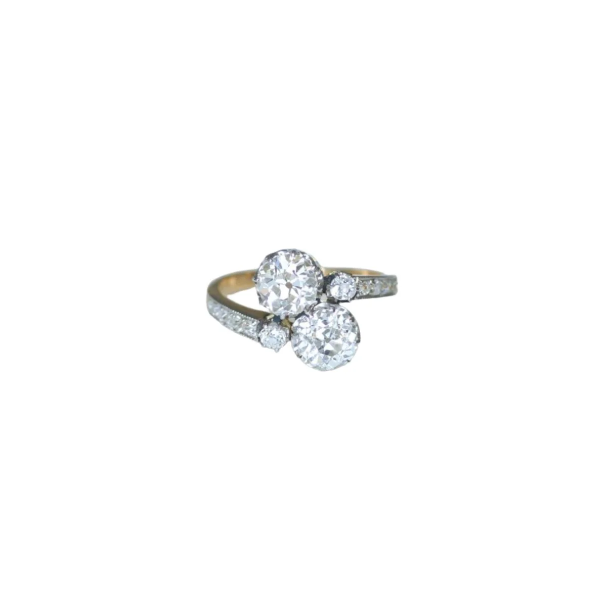 Toi et Moi Ring in Yellow gold, Platinum, and Diamonds