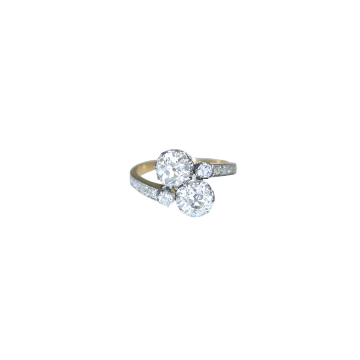 Toi et Moi Ring in Yellow gold, Platinum, and Diamonds - Image 3